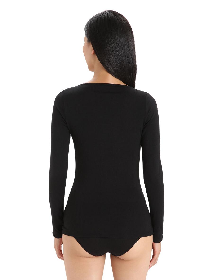 Women's Icebreaker Merino Siren Long Sleeve Sweetheart Top Underwear Black | CA 1256ILHS